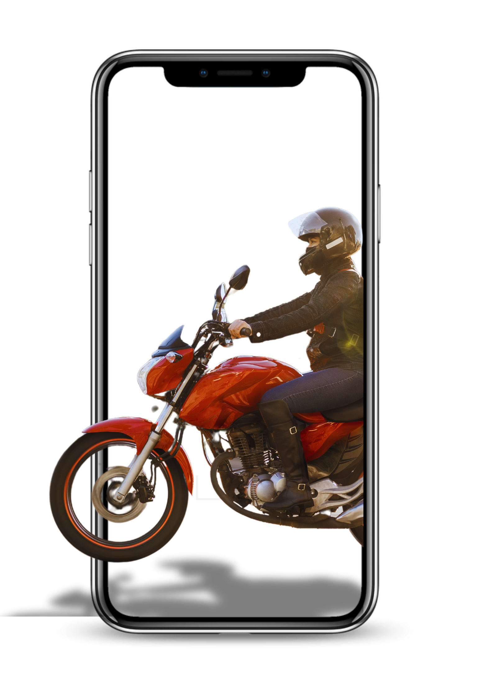 Mockup do app Vaitchê mostrando interface do motociclista